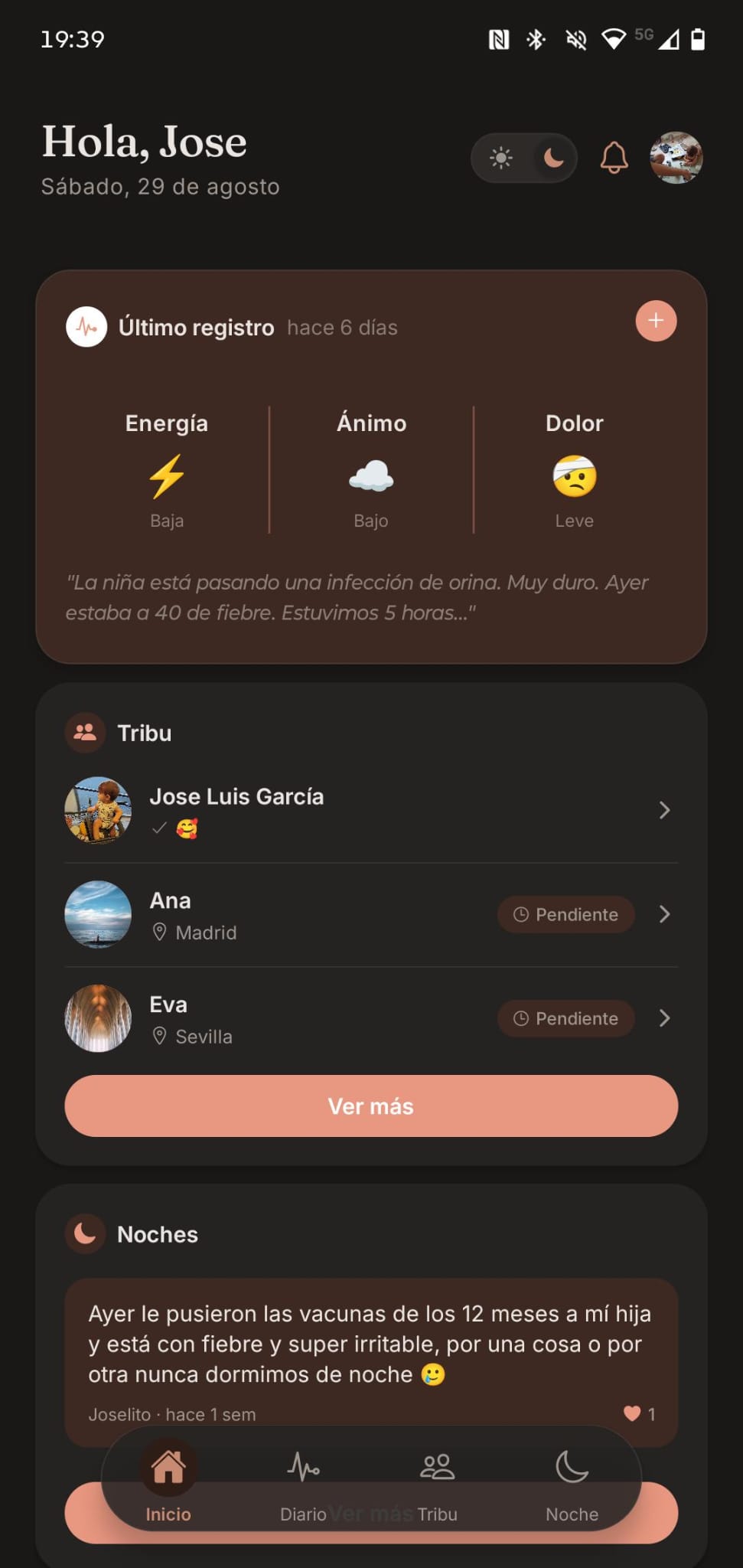 Pantalla de inicio de Marea